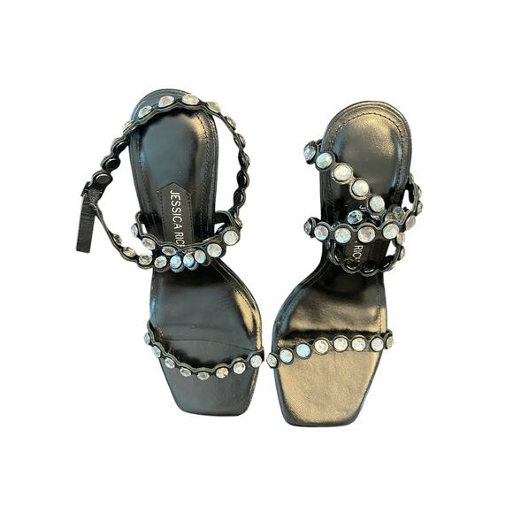 Jessica Rich Diamond Embellished Ankle Strap Wedge Sandals Square Toe Black 7/37 - Picture 4 of 13